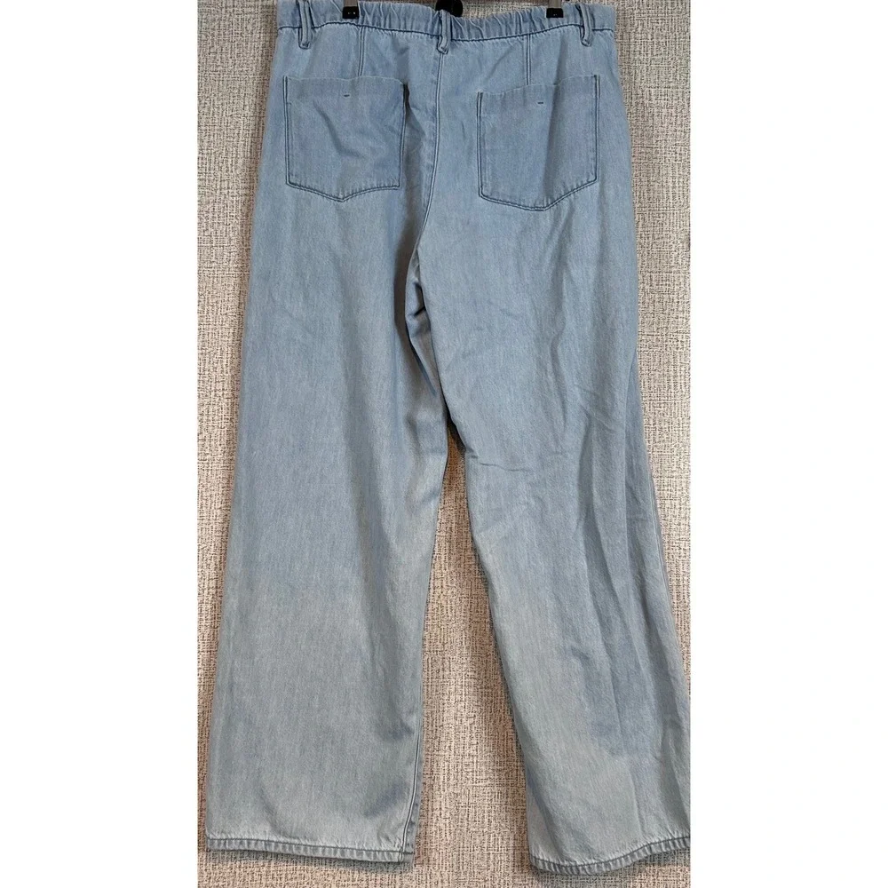 Uniqlo Pleated Wide Leg Jean Light Wash Blue Cotton Lyocell XL 32-33 Summer Jean
